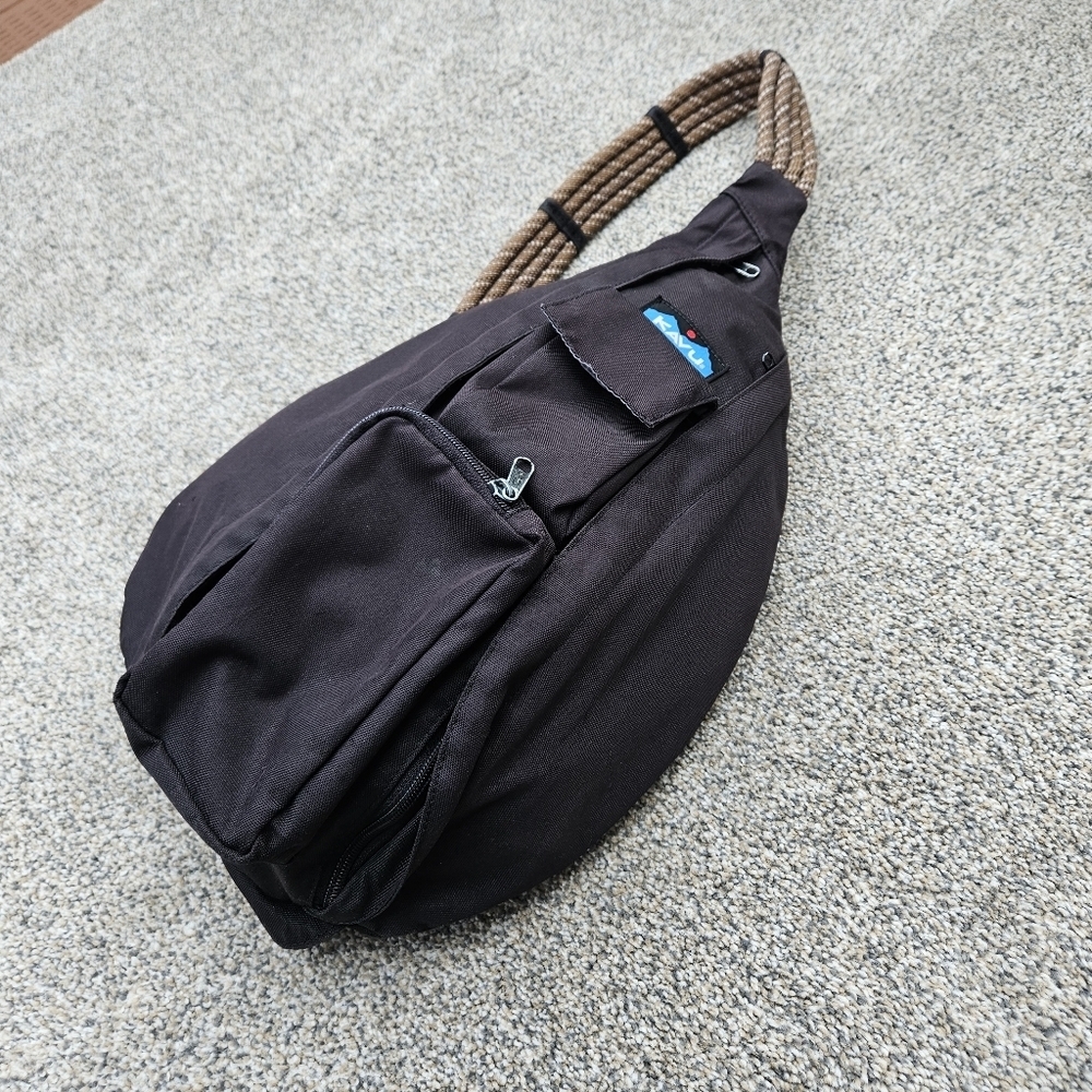 Kavu Rope Sling Bag Hiking One Shoulder Backpack Black Brown Travel Outdoor Bag - Picture 5 of 15